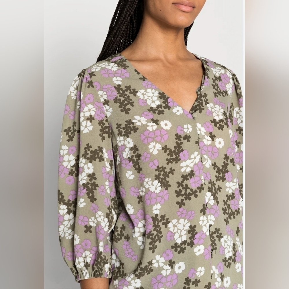 M & S Collectons Floral Lavender Olive Green 3/4 Sleeve Blouse 8 - Picture 12 of 12